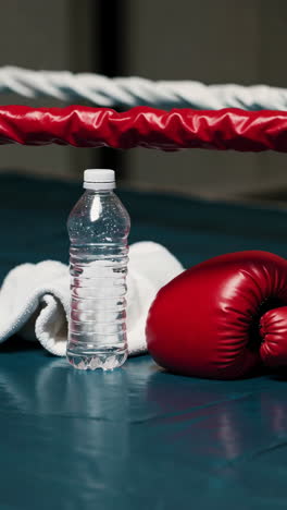 boxing ring with water bottle and gloves