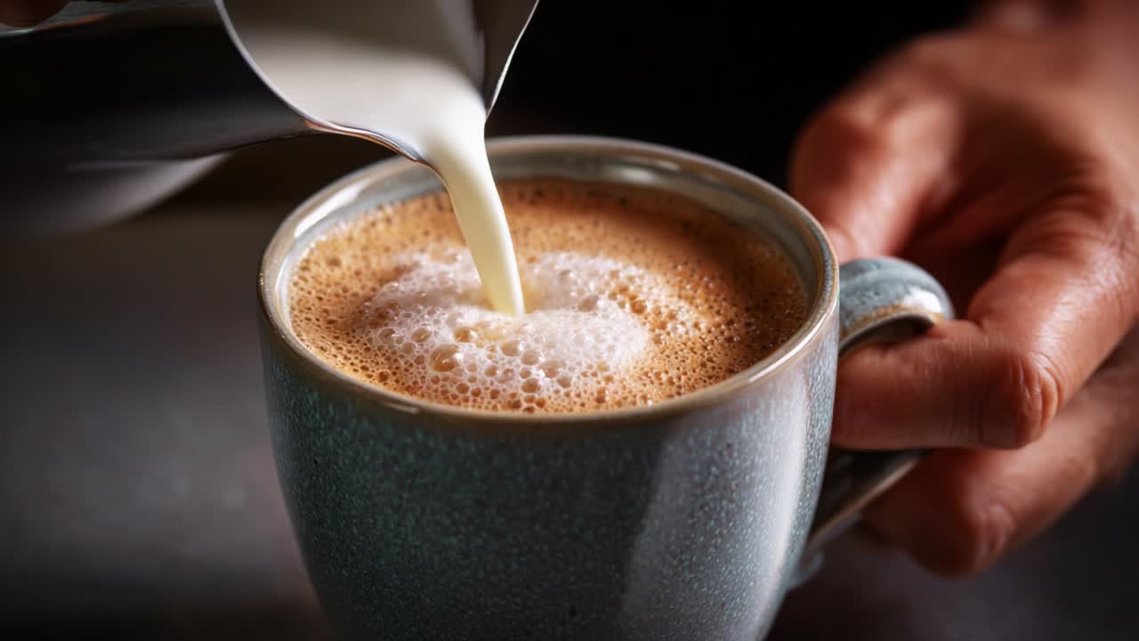 hælder mælk i kaffe
