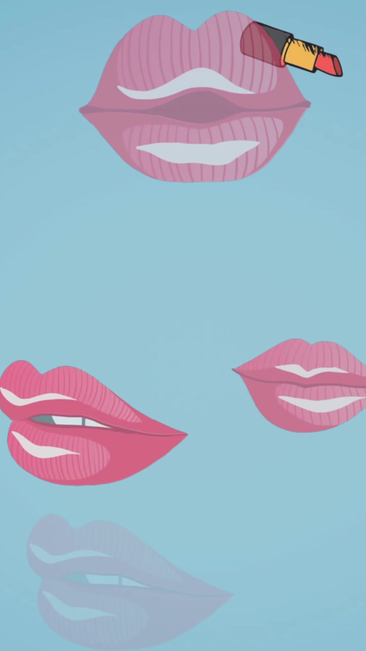 Animazione di icone di rossetto e labbra su sfondo blu