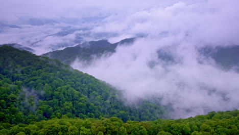 cinematic view from above the fog-wrapped smoky mountains