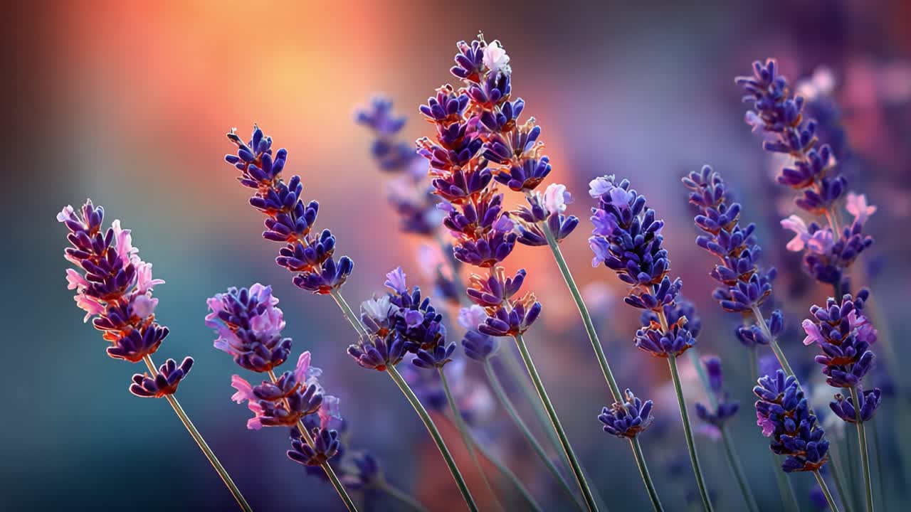 Un'esposizione serena di fiori di lavanda: catturare la bellezza e la tranquillità della natura attraverso vivaci tonalità viola e rosa tenue in un colorato giardino