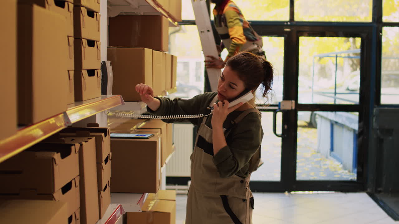Warehouse workers with boxes and tablet
