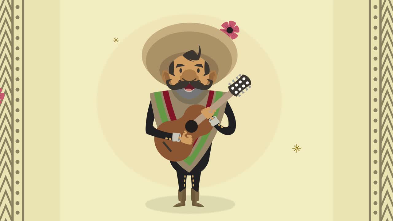 mexican mariachi playing guitar animation