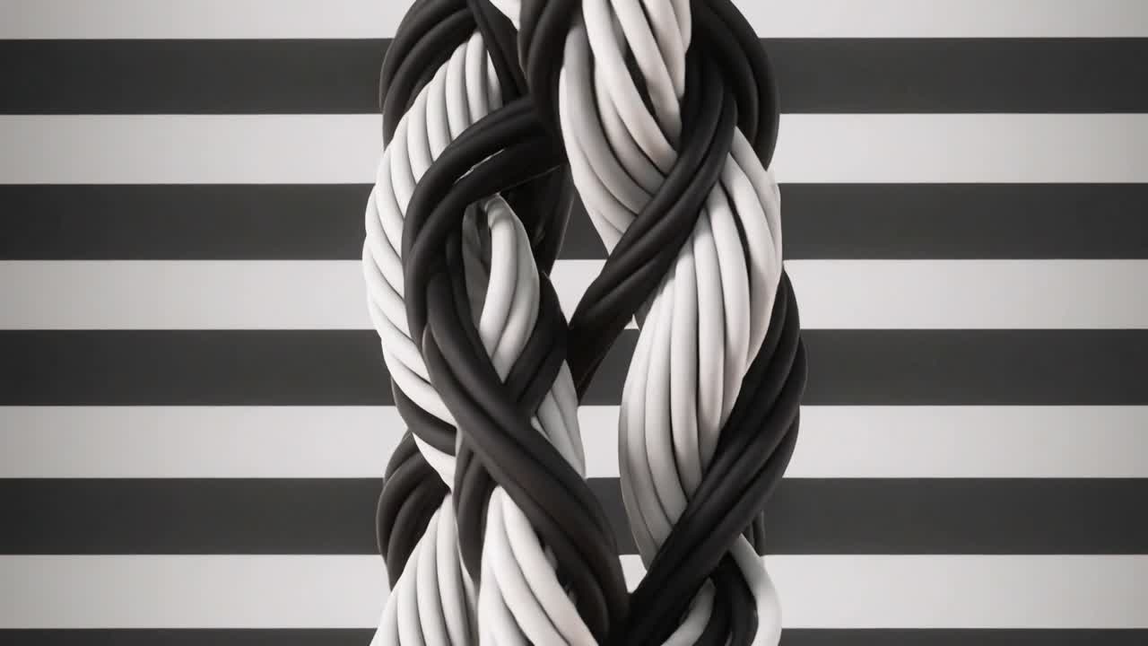 Showing braid shifting and reweaving in studio after small twists, clips flashing on B or W stripes