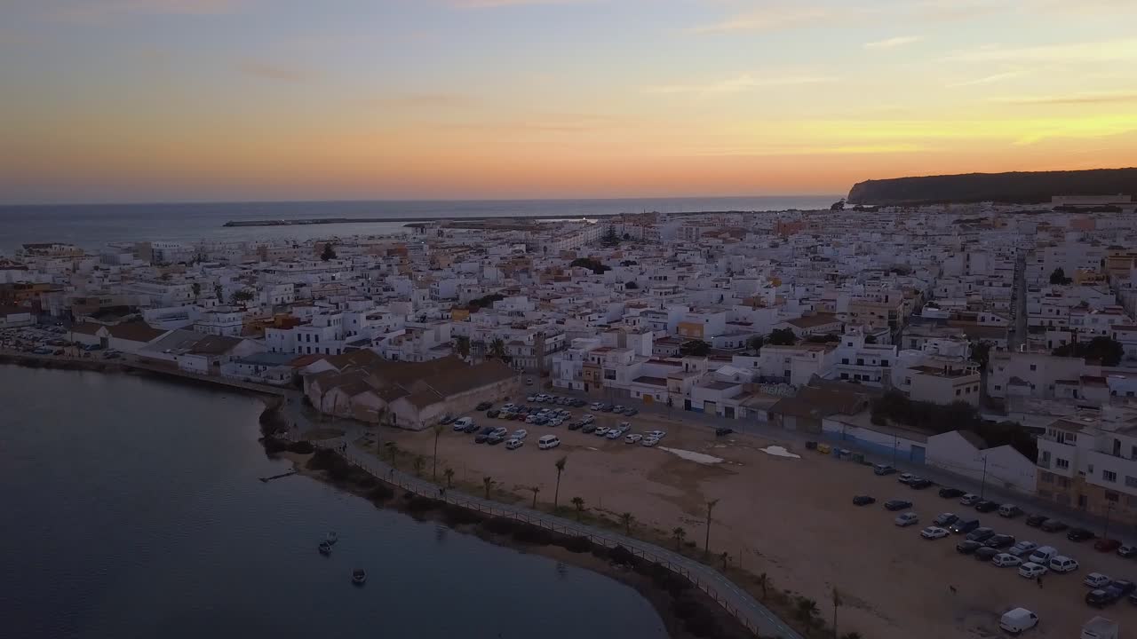Aerial view of the little white fishing town of Bartabte in the coast of Cadiz.