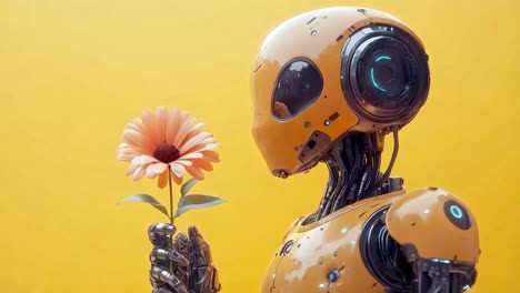 robot holding a flower