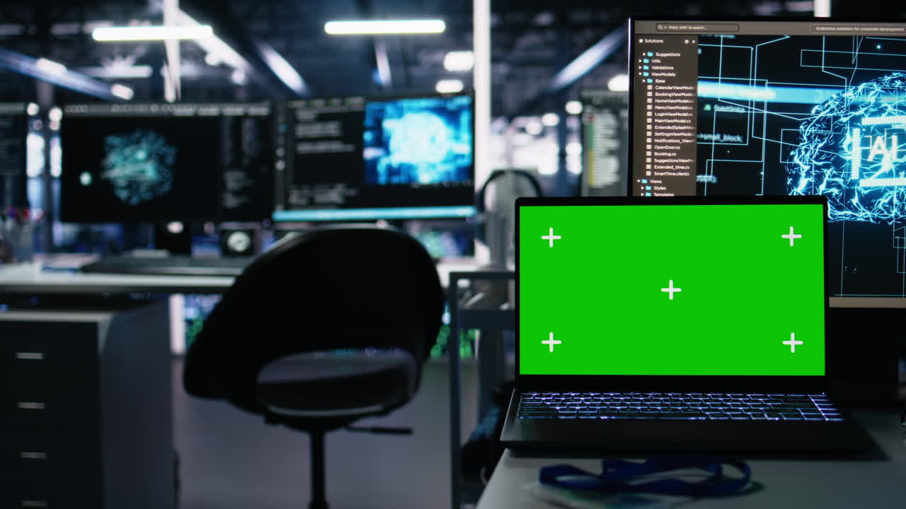 Close Up Of Isolated Screen Laptop In Data Center Used For Ai Development
