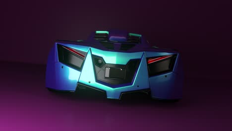 purple iridescent futuristic sports car rear view