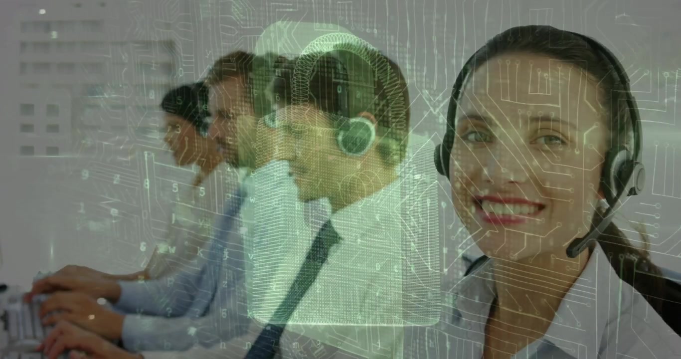 Animazione di lucchetto di sicurezza e rete di connessioni su persone d'affari.