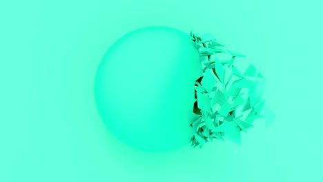 abstract mint ball explosion on pastel background. 3d shapes geometric computer animation render. 4k looping footage.