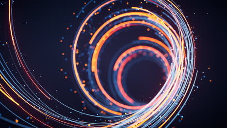 rotating glowing vortex lines and particles background, 3d rendering.