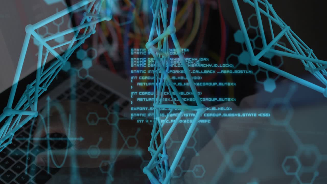 Engineer initiating AR demo monitoring molecular lattice rotating with code overlay above bench