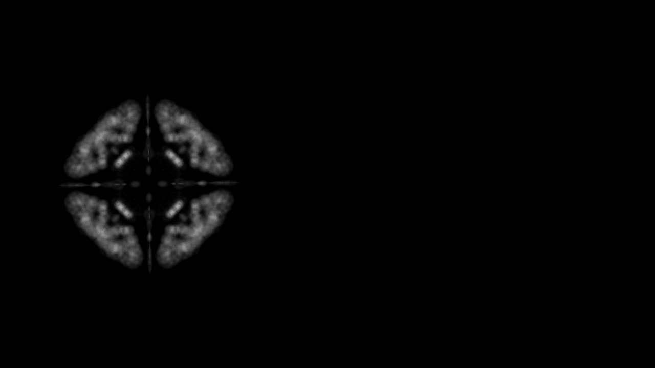 Video di un motivo caleidoscopico geometrico astratto che si allarga e si restringe ripetutamente su sfondo nero