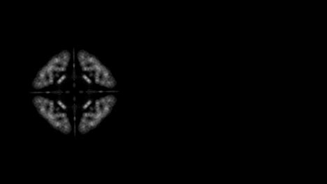 video de un patrón de caleidoscopio geométrico abstracto que se ensancha y se estrecha en repetición sobre un fondo negro.