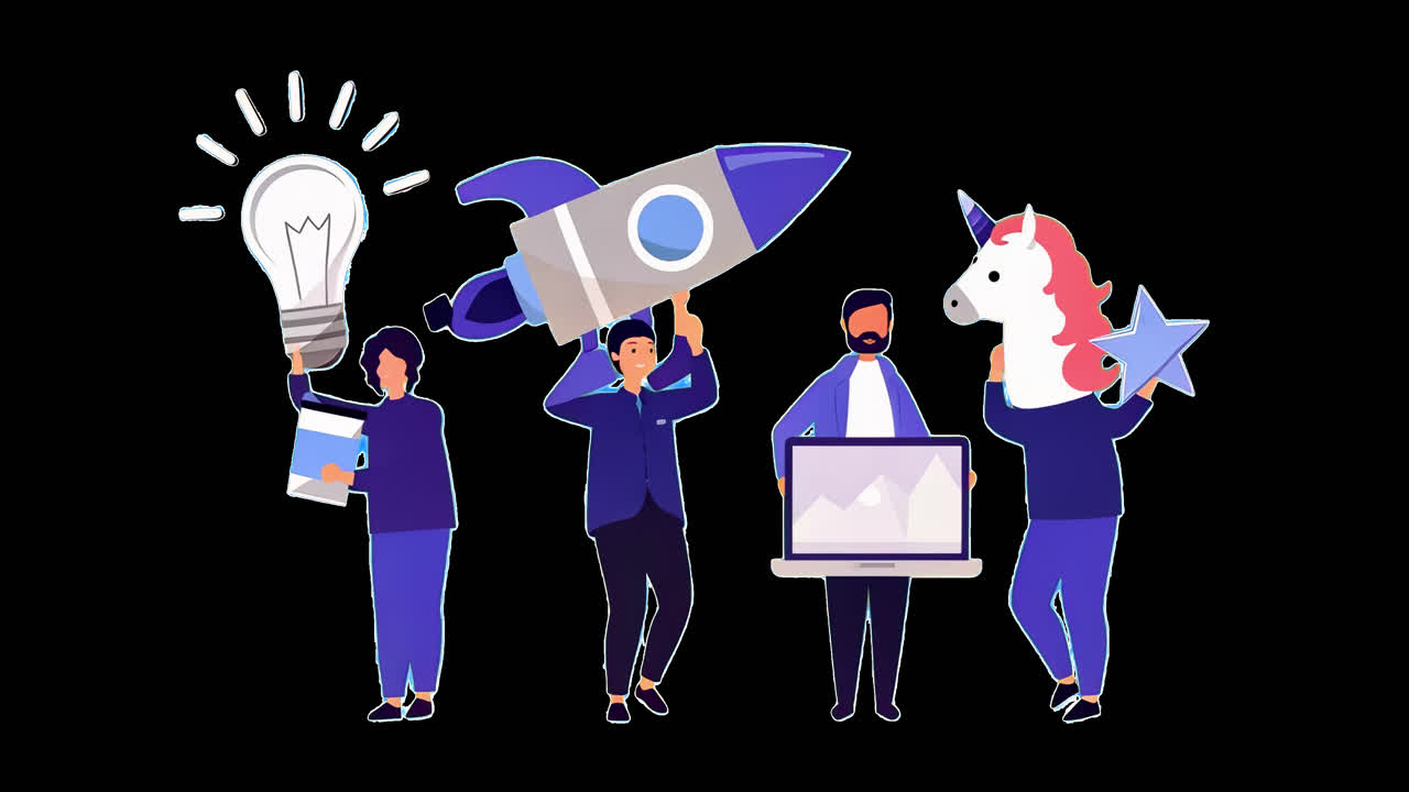 Creative teamwork innovation concepts animation isolated asset, transparent 4K video, alpha channel