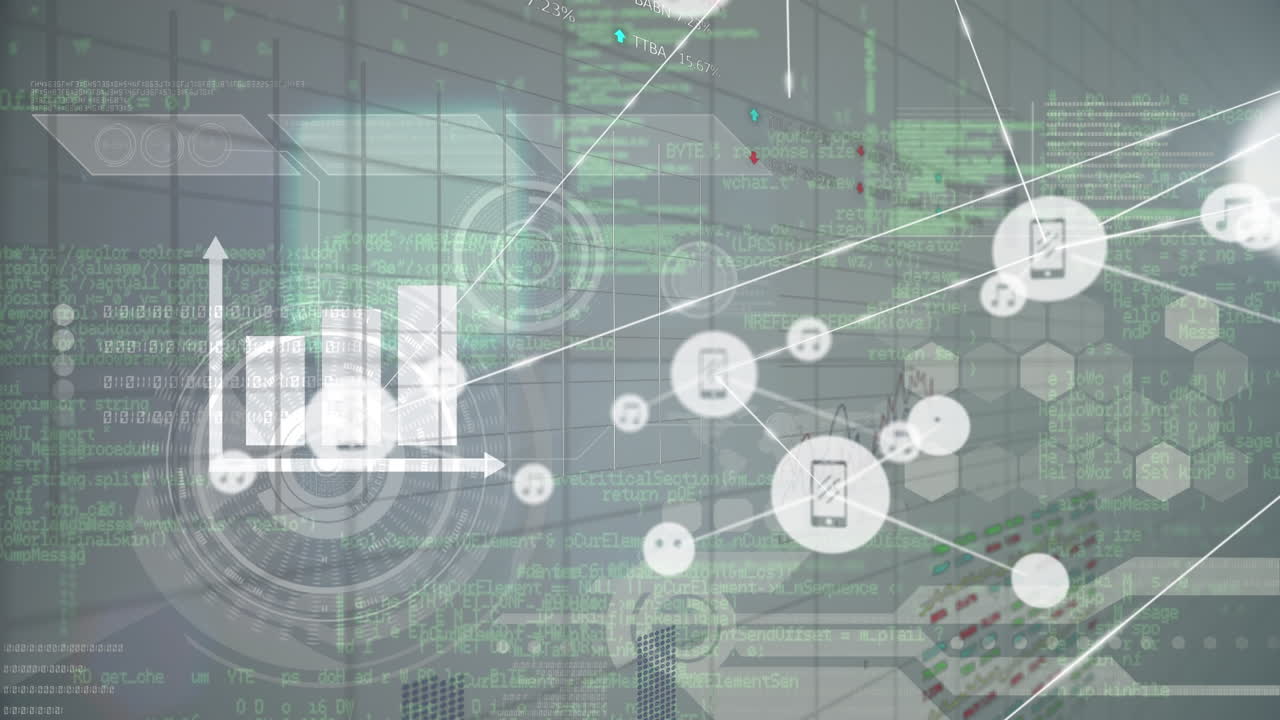 animación de la red de conexiones con iconos sobre el procesamiento de datos