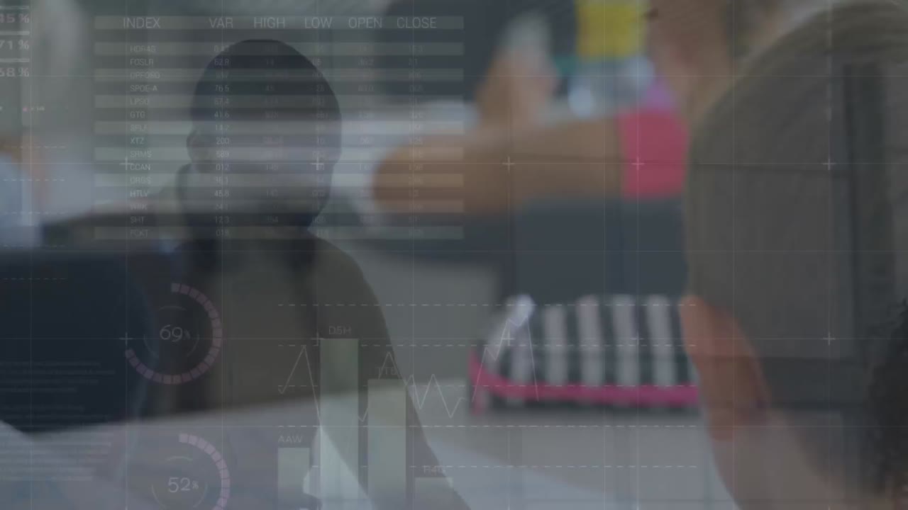 Animation of data processing over diverse schoolchildren with teacher