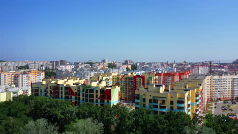 colorful apartment buildings in a city