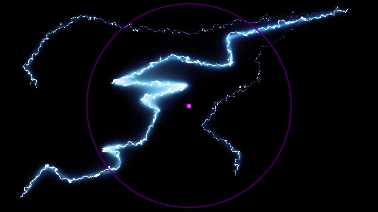 Animation of pink scanner processing over white electric currents on black background