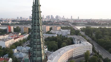 aerial view of the cathedral of saint michael the archangel and saint florian the martyr and downtown in the background