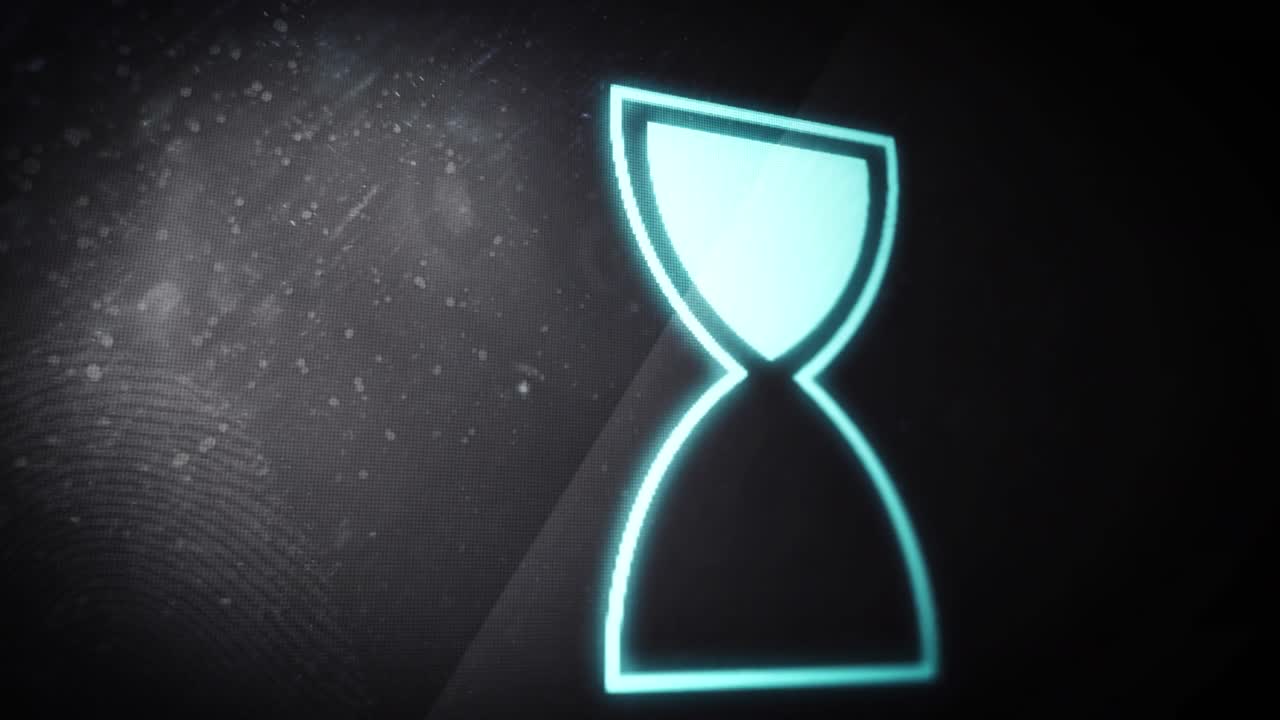 Animation of glowing loading hourglass digital interface
