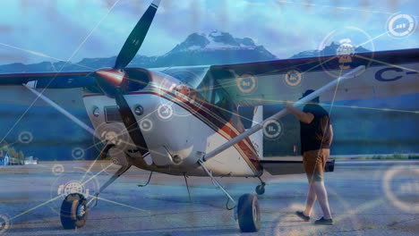 animación de la red de conexiones a través de drones con paquetes a través del aeropuerto