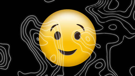 animation of smile emoji icon with lines map on black background
