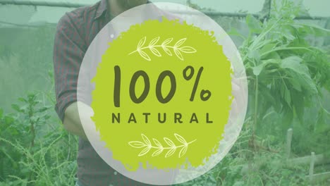animación de texto natural al 100 por ciento sobre el hombre caucásico jardinería
