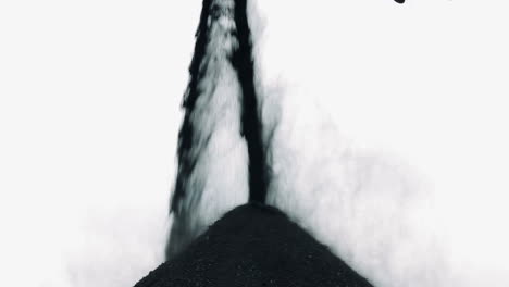 Coal piled in heap. Machine throwing away coal for working in industrial factory
