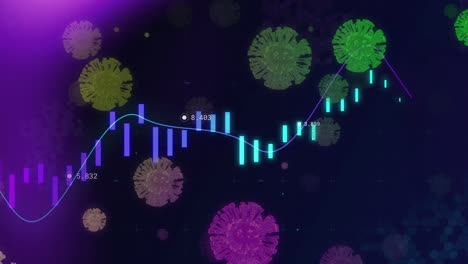 animación del gráfico sobre las células del virus en fondo púrpura