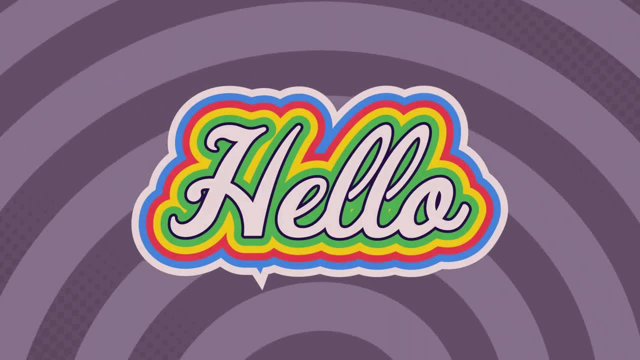Animation of hello text in colourful letters on pink background