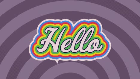 animación del texto de saludo en letras de colores sobre fondo rosa