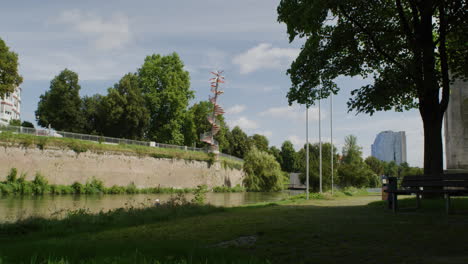 Super-wide-shot-of-a-part-of-the-wall-of-Ulm-with-the-Berblinger-Tower-in-the-background