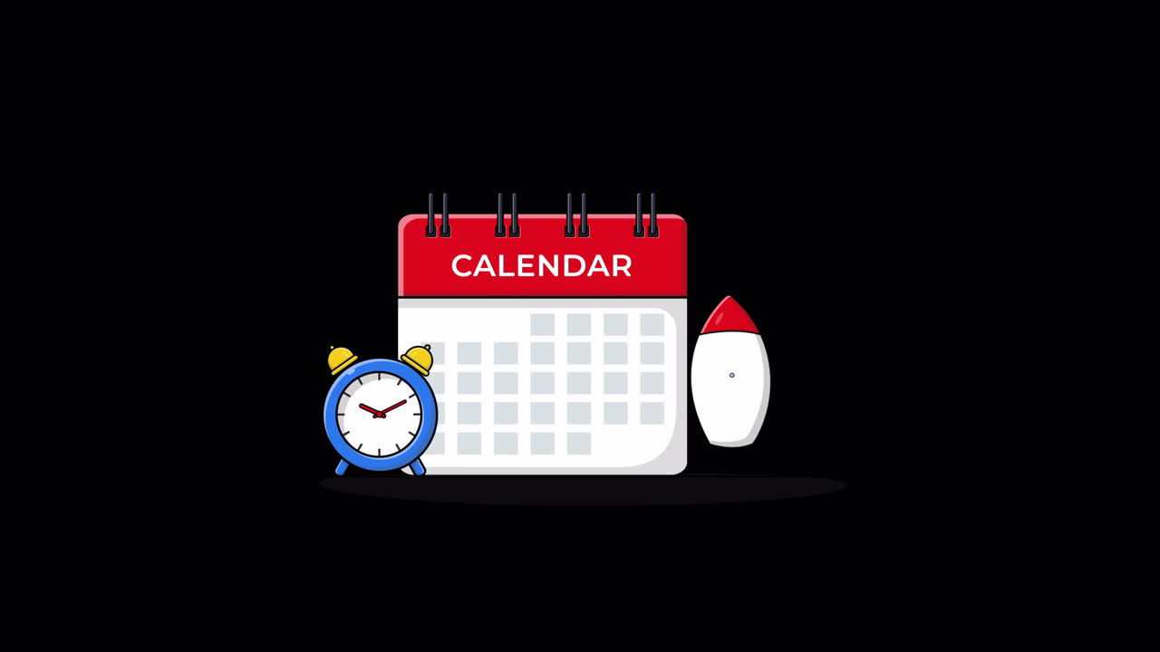 Concetto di Calendario Animato, Sveglia e Lancio di Razzi