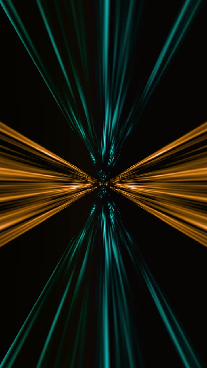 Fasci di luce che si espandono in un tunnel caleidoscopico. Loop di animazione 3D
