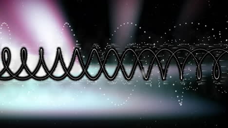 검은색 배경에 있는 dna 줄의 애니메이션과 데이터 처리