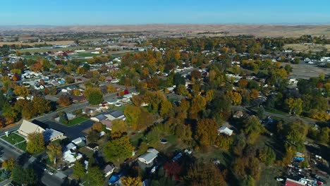 aerial view of small town in autumn