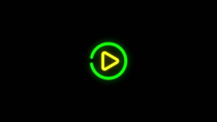 Neon Play Button Icon with Loading Animation on Black Background