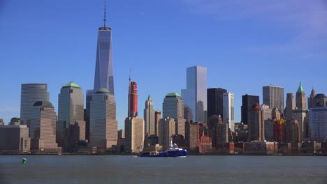 establishing shot of the financial district of new york city including the freedom tower