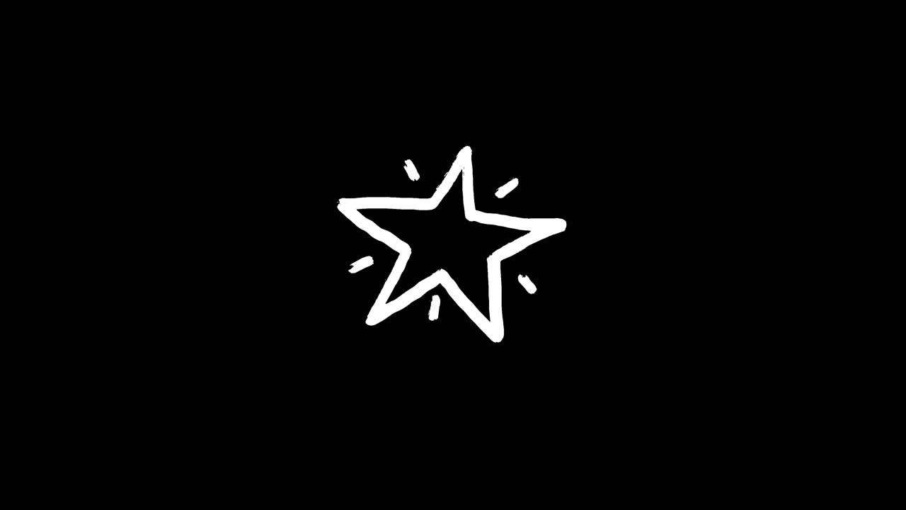 Hand-Drawn White Star Twinkling on Black Background