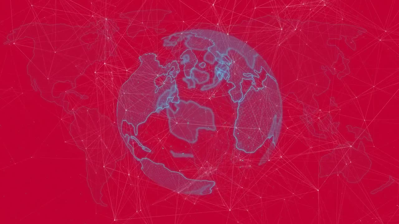 animación del globo y la red de conexiones sobre fondo rosa