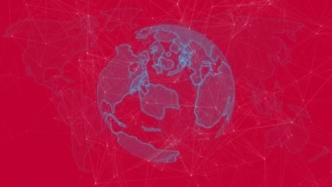 animation of globe and network of connections on pink background