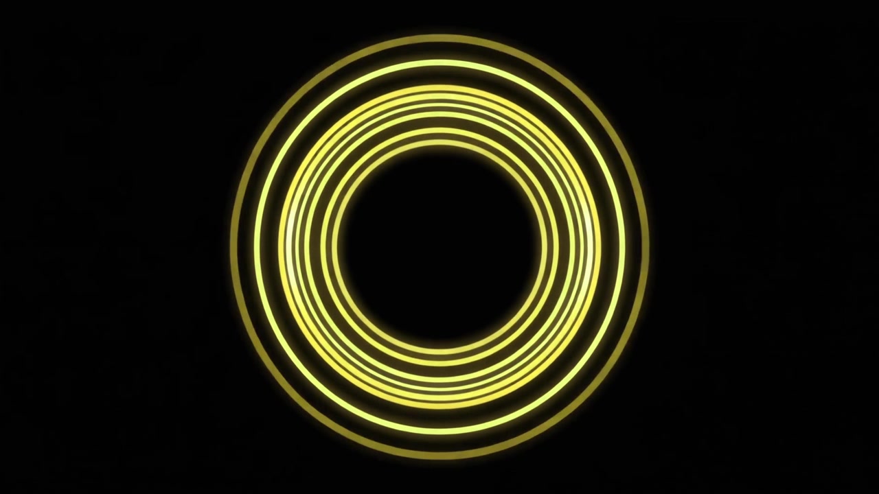 Animated Concentric Yellow Neon Circles Expanding on Black Background