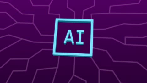 animación de un texto y procesamiento de datos sobre fondo púrpura