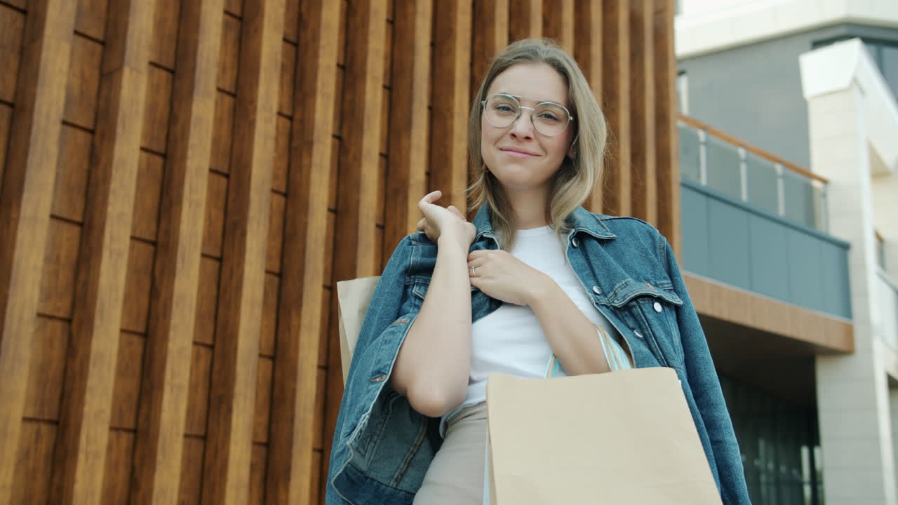 Happy Woman Shopping Outdoors