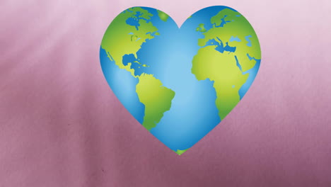 animation of globe on heart shape over pink water background