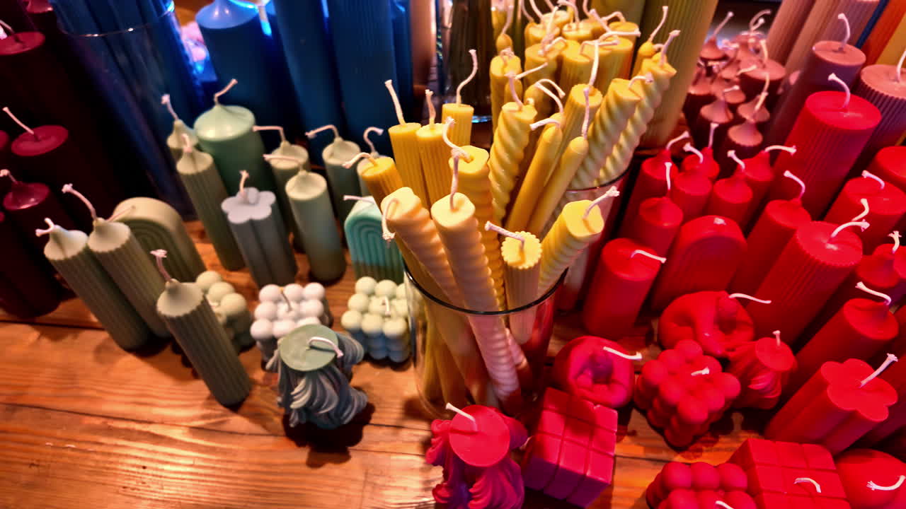 Colorful Handcrafted Candles: A Variety of Shapes and Sizes
