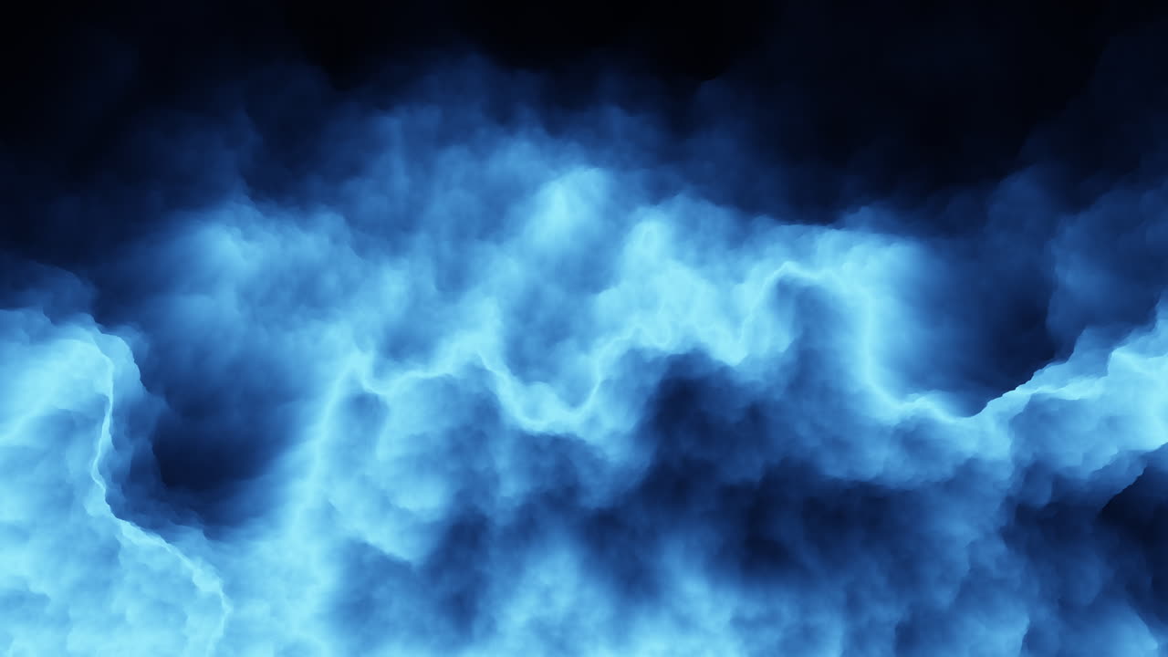 Un fulmine blu e bianco illumina un cielo scuro, partendo da destra e arrivando a sinistra, creando un vivido contrasto sullo sfondo