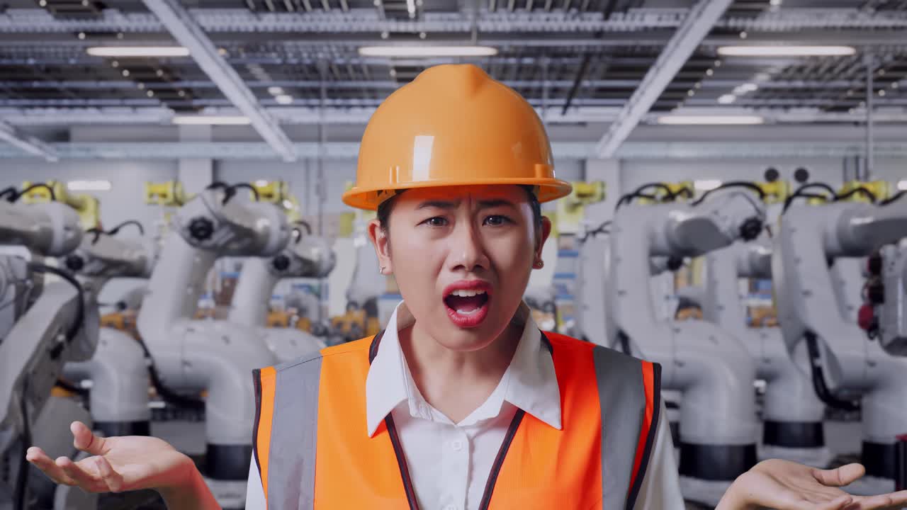 공장에서 좌절한 여성 노동자