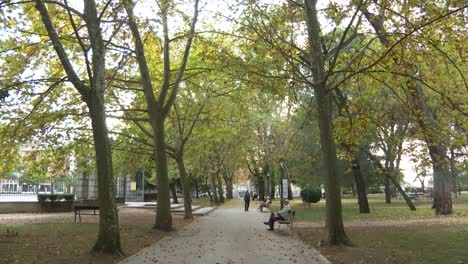 Ancianos-Relajándose-En-El-Parque-En-Una-Mañana-De-Otoño